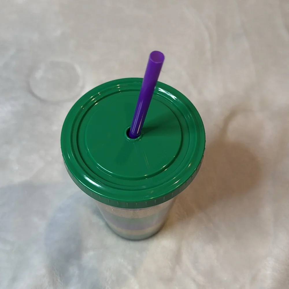 Mardi Gras/ LSU Party Cup with Lid and Straw